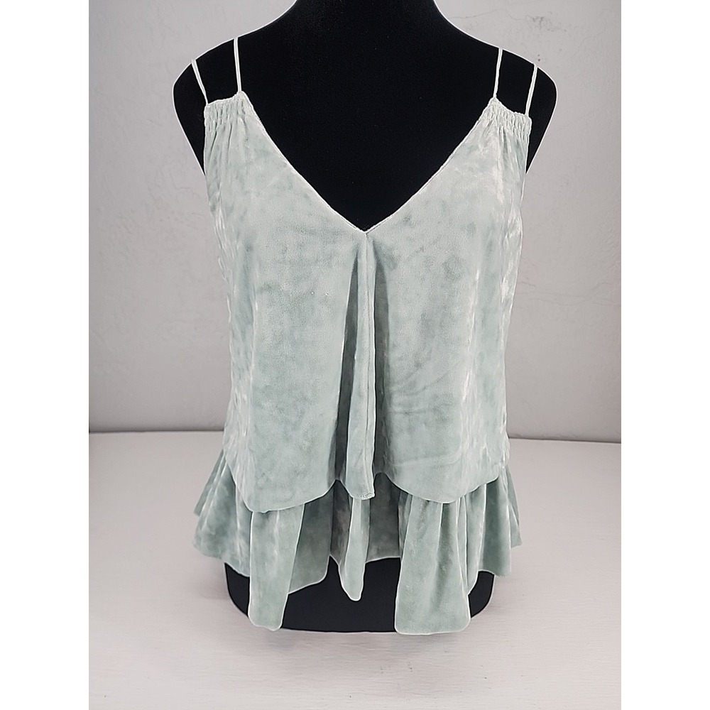 Aerie Sage Green Velvet Peplum Cami Strappy V-Neck Ruffle Top Womens XS
